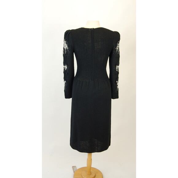 Vintage Pat Sandler Wellmore Black Santana Knit Bead Puff Sleeve Dynasty - Picture 3 of 11